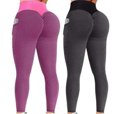 2PCS Gym Leggings for Women Plus Size Leggings for Women Butt Lift High Waisted Tummy Control No See-Through Yoga Pants Workout Running Gym Scrunch Compression Booty Tights