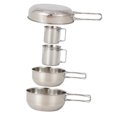 Anneome 5pcs Outdoor Camping Cookware Set Stainless Steel Tableware for Hiking Picnic and Mountaineering Includes Saucepans and Cups Easy to Clean and