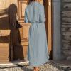 Women's Maxi Shirt Dress 2024 Spring Summer Long Sleeve Dresses Lapel V Neck A Line Flowy Elegant Party Long Dresses Gray view 3