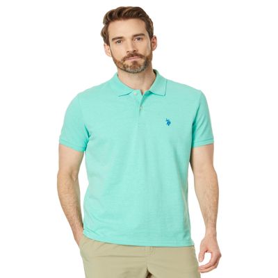 U.S. Polo ASSN. Men's Slim Fit Solid Pique Polo Shirt, Jade Green Heather, Medium