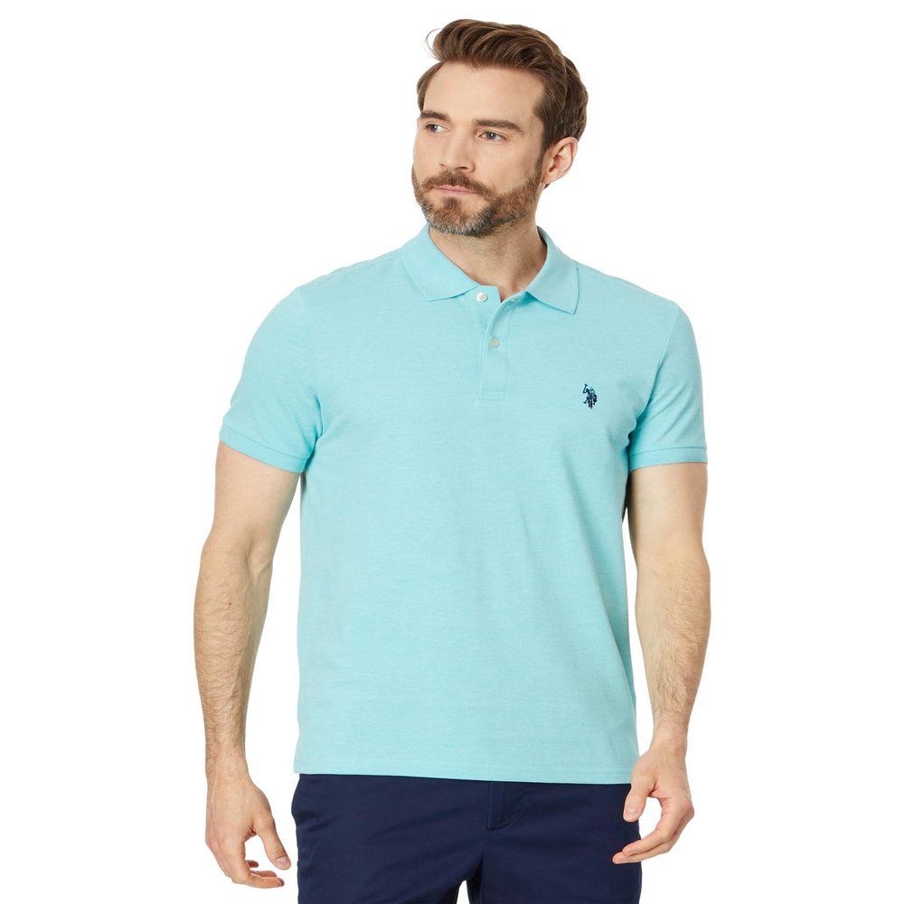 U.S. Polo ASSN. Men's Slim Fit Solid Pique Polo Shirt, Artist Aqua Heather, X-Large