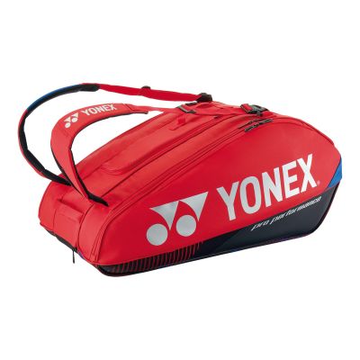 Yonex Pro Racquet Bag 9 PCs, Multi-Compartment 9-Racket Tennis Gear Travel Pack, Backpack Carry Straps/Grab Handle, Scarlet