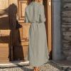 Women's Maxi Shirt Dress 2024 Spring Summer Long Sleeve Dresses Lapel V Neck A Line Flowy Elegant Party Long Dresses Khaki view 3
