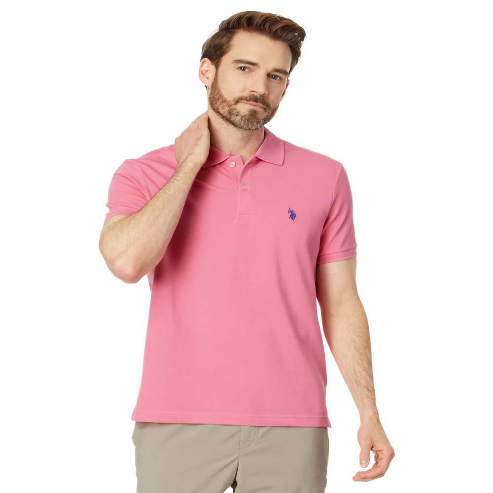 U.S. Polo ASSN. Men's Slim Fit Solid Pique Polo Shirt, Pink Movement, X-Large