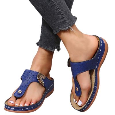 Orthopedic Sandals for Women,Wedge Sandals for Women Dressy Summer Comfortable Walking Sandals with Arch Support Slip on Cushion Footbed Flip Flops Casual Anti-Slip Breathable Flat Slippers