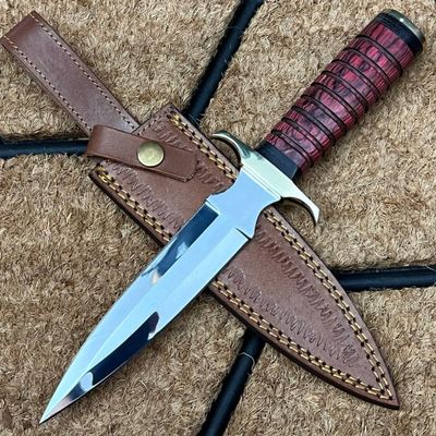 Custom Handmade Hunting Dagger Knife,440C Blade Fixed Blade Knife with Leather Sheath