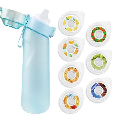 CELEIR Portable Fruit Extract Sports Water Bottle - 16 oz Capacity - Reusable drinking cup with a delicious twist (complimentary cup brush and straw brush), Matte blue (with 7 flavors)