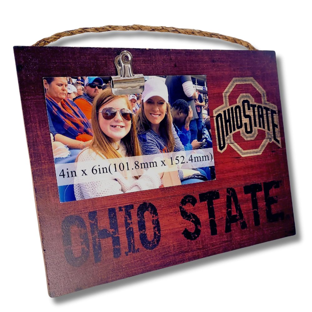 Fan Creations Ohio State NCAA Wooden Photo Holder with Clip Decorative College Picture Frame- Versatile for Wall Decor or Tabletop- Holds 4x6 Print- Sport Your Buckeye Pride