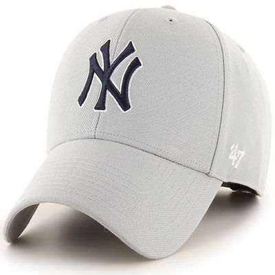 47 Brand MLB Gray Team Color Primary Logo MVP Adjustable Structure Baseball Cap Hat, Adult One Size Fits All - New York Yankees Gray