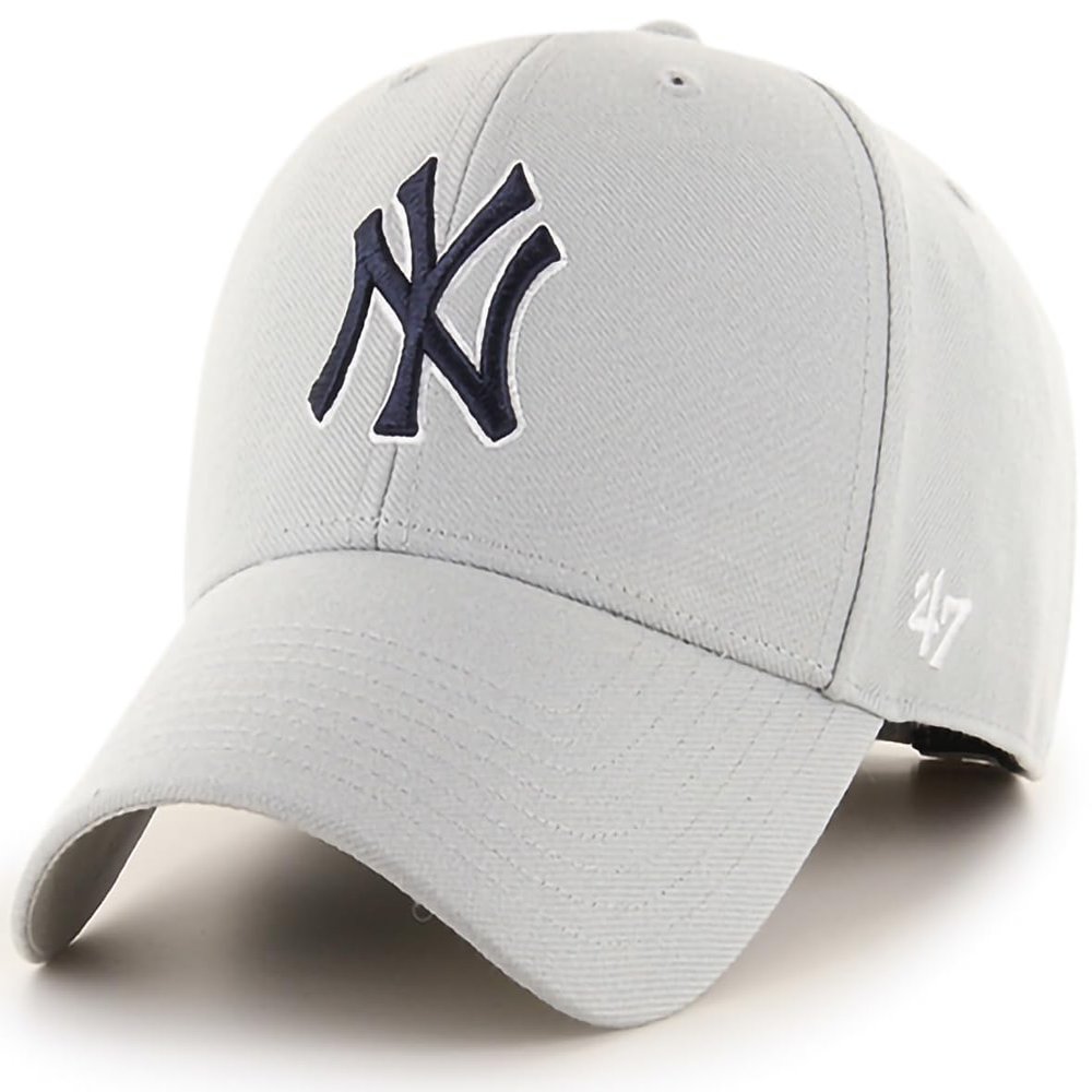47 Brand MLB Gray Team Color Primary Logo MVP Adjustable Structure Baseball Cap Hat, Adult One Size Fits All - New York Yankees Gray
