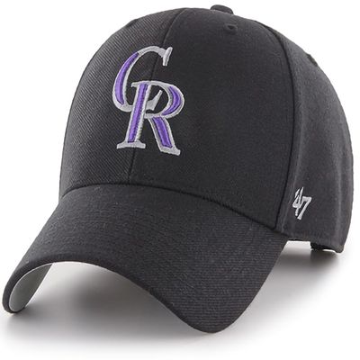 47 Brand MLB Team Color Primary Logo MVP Adjustable Structure Baseball Cap Hat, Adult One Size Fits All - Colorado Rockies Black
