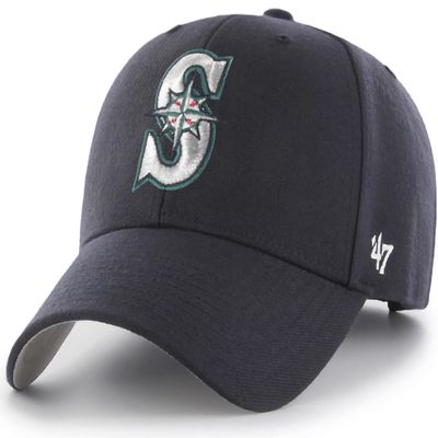 47 Brand MLB Team Color Primary Logo MVP Adjustable Structure Baseball Cap Hat, Adult One Size Fits All - Seattle Mariners Navy
