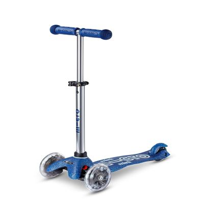 Micro Kickboard | Mini Deluxe Glitter LED Scooter | Adjustable Handlebar | Lean-to-Steer | Lightweight | Three-Wheeled | Kids Ages 2-5 yrs (Glitter Navy)