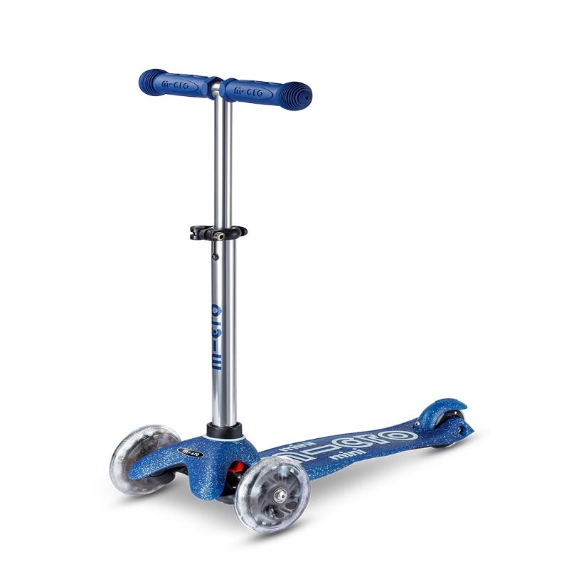 Micro Kickboard | Mini Deluxe Glitter LED Scooter | Adjustable Handlebar | Lean-to-Steer | Lightweight | Three-Wheeled | Kids Ages 2-5 yrs (Glitter Navy)