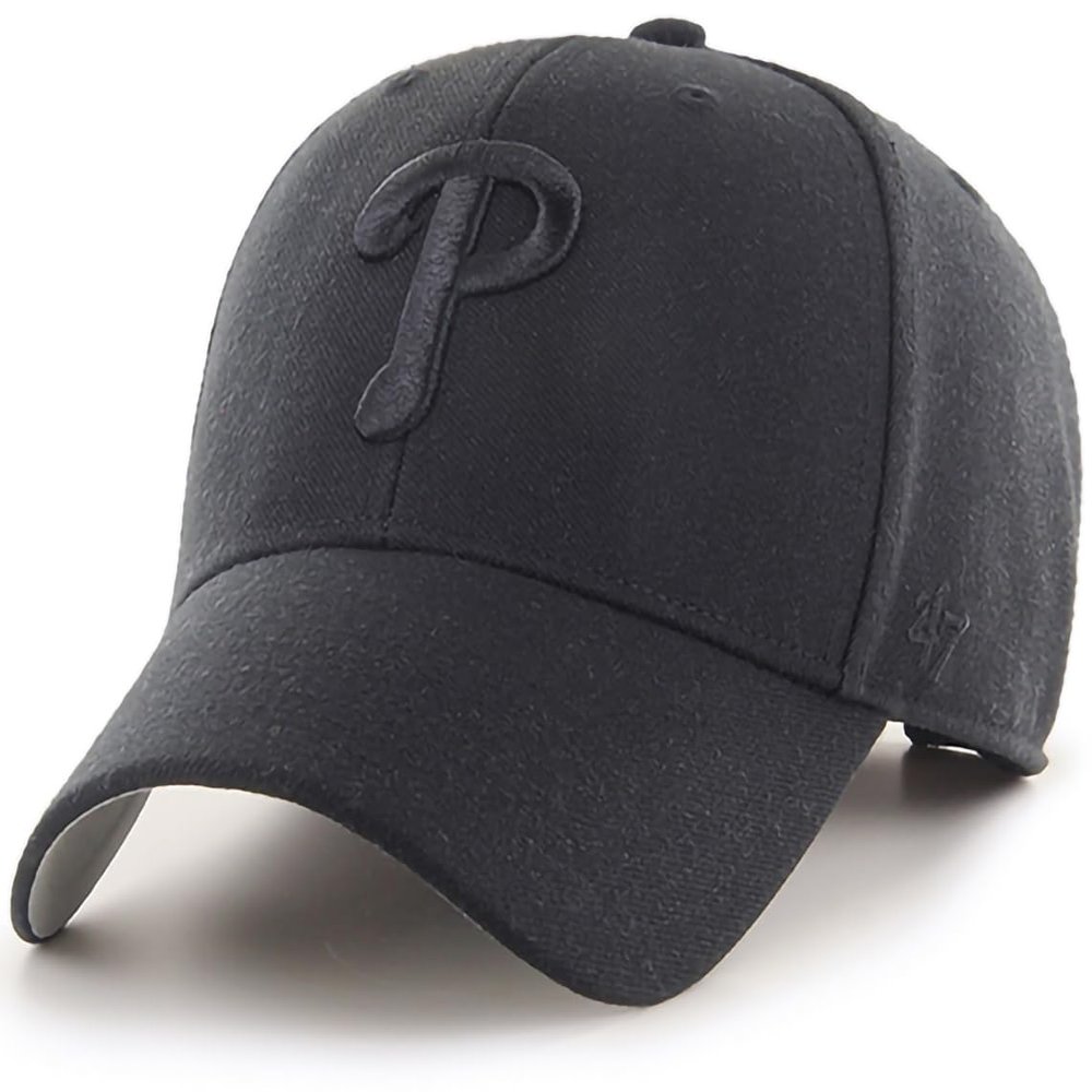 47 Brand MLB Black Black Primary Logo MVP Adjustable Structure Baseball Cap Hat, Adult One Size Fits All - Philadelphia Phillies Black