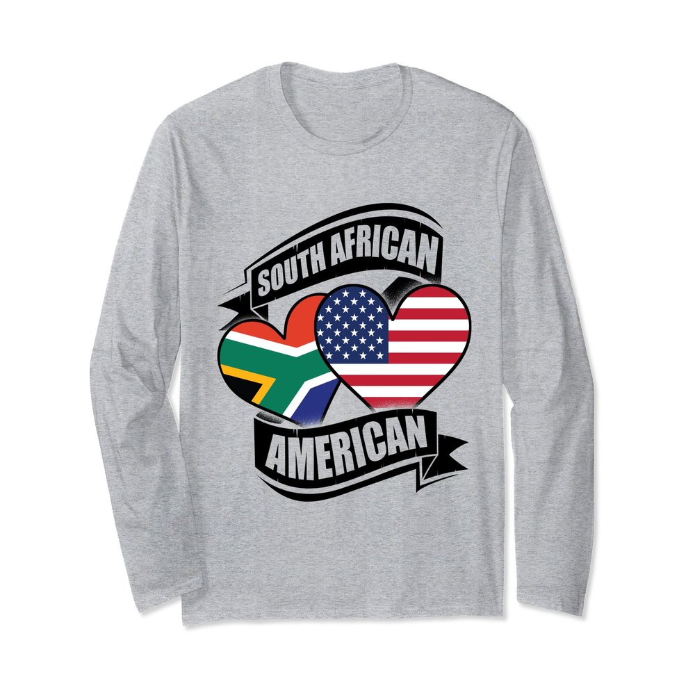 South African American Hearts USA South Africa Flags Long Sleeve T-Shirt