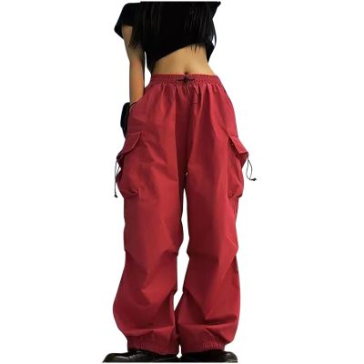 High Waist Cargo Pants Womens Fashion Baggy Parachute Wide Leg Pants Elastic Drawstring Streetwear Y2K Cargo Sweatpants