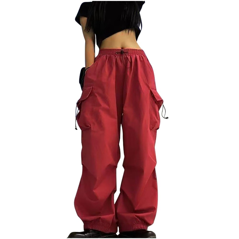 High Waist Cargo Pants Womens Fashion Baggy Parachute Wide Leg Pants Elastic Drawstring Streetwear Y2K Cargo Sweatpants