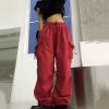 High Waist Cargo Pants Womens Fashion Baggy Parachute Wide Leg Pants Elastic Drawstring Streetwear Y2K Cargo Sweatpants view 2