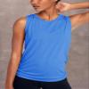 Bestisun Mesh Back Workout Athletic Tops Sports Tanks Backless Dance Pilates Shirts for Women Blue S view 4