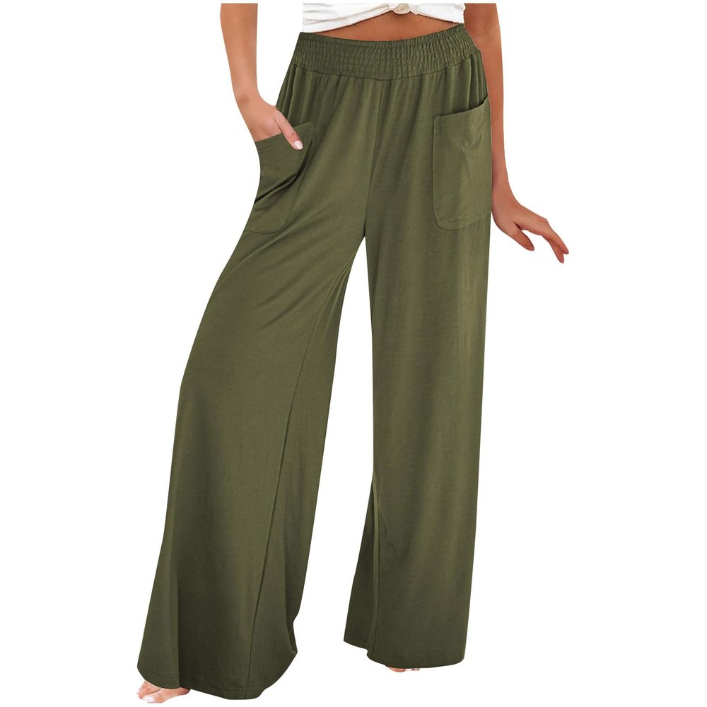 NineFit Basics Women's Casual Loose Wide Leg Pants Yoga Sweatpants Comfy High Waisted Sports Athletic Lounge Trousers with Pockets Army Green, Small