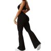 SERYU Women Workout Flare Jumpsuits Sleeveless Backless Gym Bodycon Scrunch Butt V Back Yoga Rompers Black XX-Large view 1
