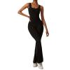 SERYU Women Workout Flare Jumpsuits Sleeveless Backless Gym Bodycon Scrunch Butt V Back Yoga Rompers Black XX-Large view 3