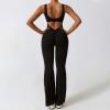SERYU Women Workout Flare Jumpsuits Sleeveless Backless Gym Bodycon Scrunch Butt V Back Yoga Rompers Black XX-Large view 4