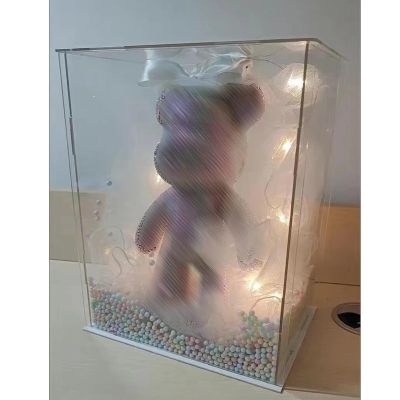 Large Clear Acrylic Display Case for Handbag Hat, 6 8 10 12 14 16 18 20 22 24 Inch Assemble Stackable Glass Box for Collectibles, Transparent Storage Organizer Cube Containers ( Color : White base , S