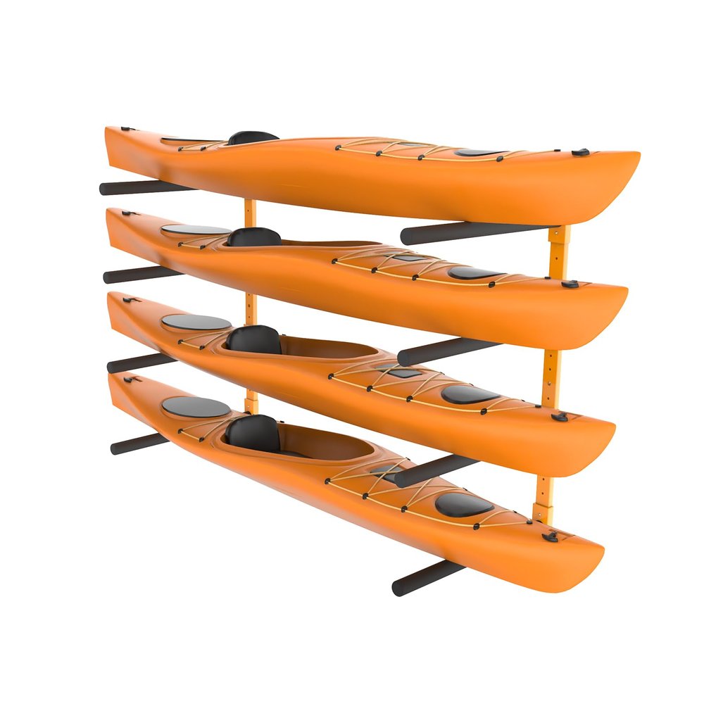 VEVOR Kayak Storage Rack, 4-Capacity Wall Mounted Steel Kayak Holders for Kayak Canoe Paddle Board, Kayak Storage Hooks with Adjustable Padded Arms, 400 LBS Load Kayak Hanger for Indoor Outdoor Garage