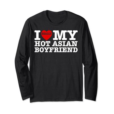 I Love My Hot Asian Boyfriend Red Heart BF Valentines Couple Long Sleeve T-Shirt