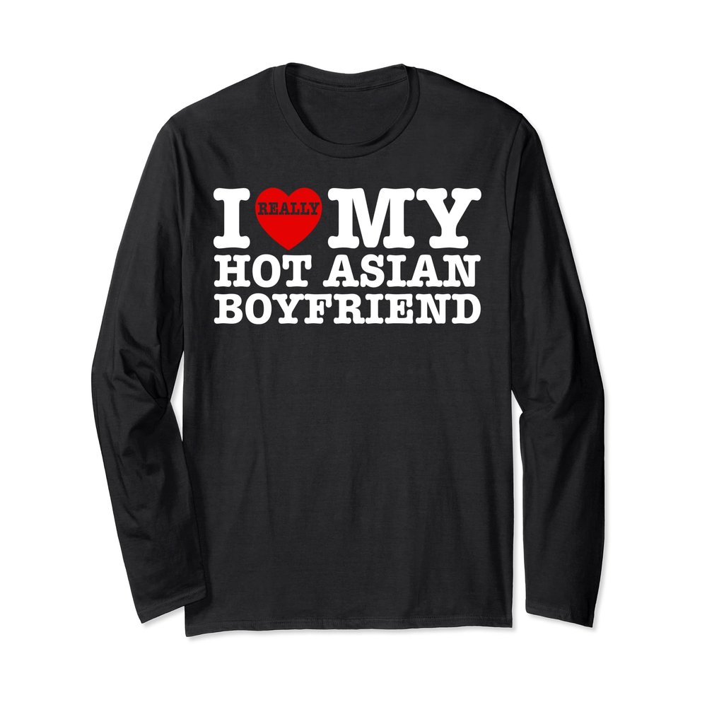 I Love My Hot Asian Boyfriend Red Heart BF Valentines Couple Long Sleeve T-Shirt