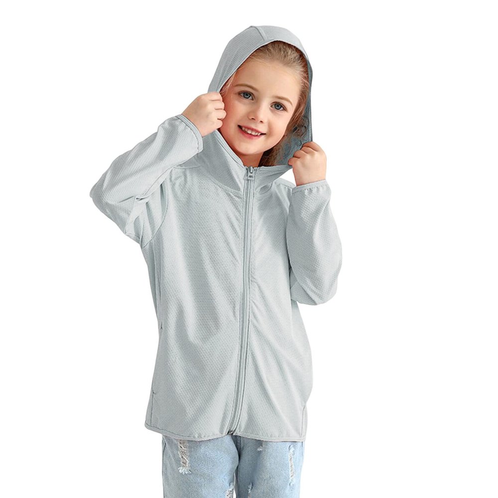 NineFit Basics Little Boys Girls Long Sleeve Summer Sun Protective Coat Solid Breathable Light Outwear Girls Boys (Grey-1, 3-4 Years)