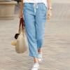 GOKKILRW Womens Cotton Linen Cropped Pants Solid Color Wide Leg Baggy Capri Pants Flowy Palaazo Summer Lounge Pants Tall High Waisted Drawstring Pants view 2