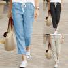 GOKKILRW Womens Cotton Linen Cropped Pants Solid Color Wide Leg Baggy Capri Pants Flowy Palaazo Summer Lounge Pants Tall High Waisted Drawstring Pants view 4