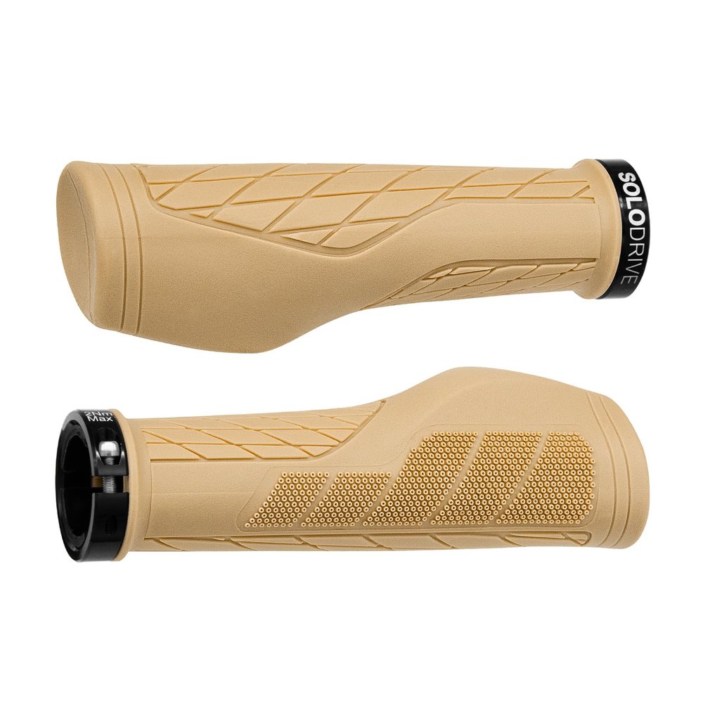 SOLODRIVE Ergonomic Design Mountain Bike Grips, Comfortable Bicycle Handlebar Grips, Single Lock-on and Non-Slip MTB Handle, Fit MTB, E-Bike, Hybrid, Scooter (Sand Storm)
