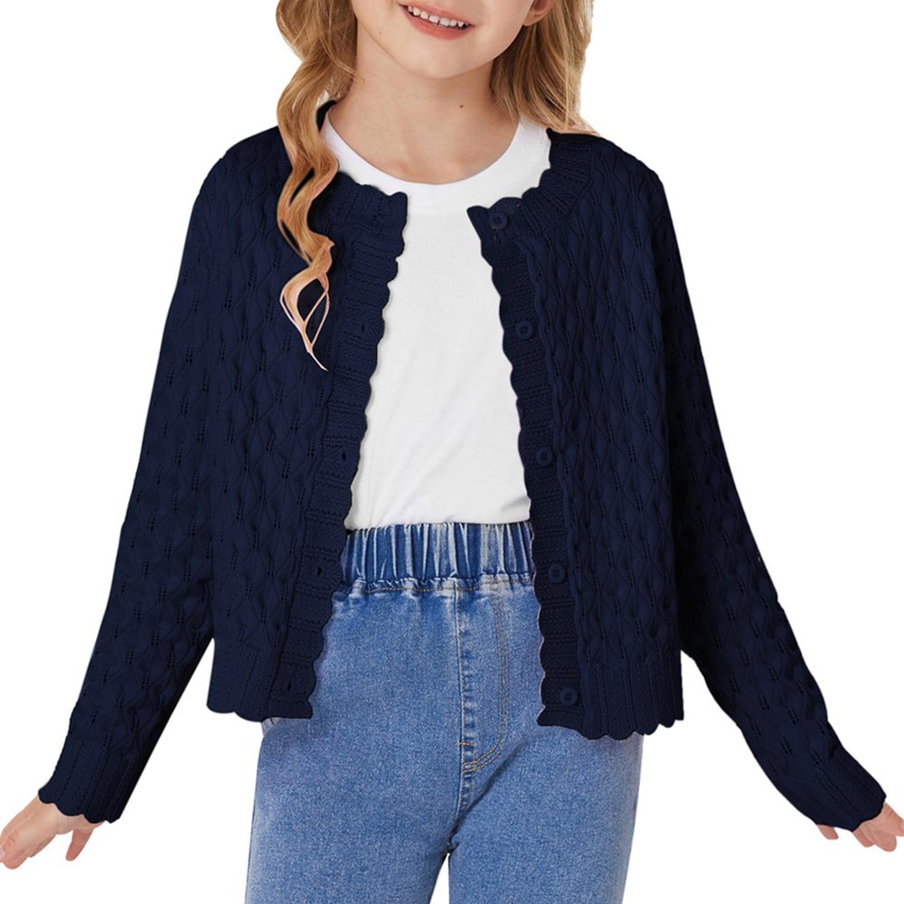 GRACE KARIN Girls Navy Sweater Cardigan Long Sleeve Cable Knit Little Kids Button Front Cropped Sweaters Size 8