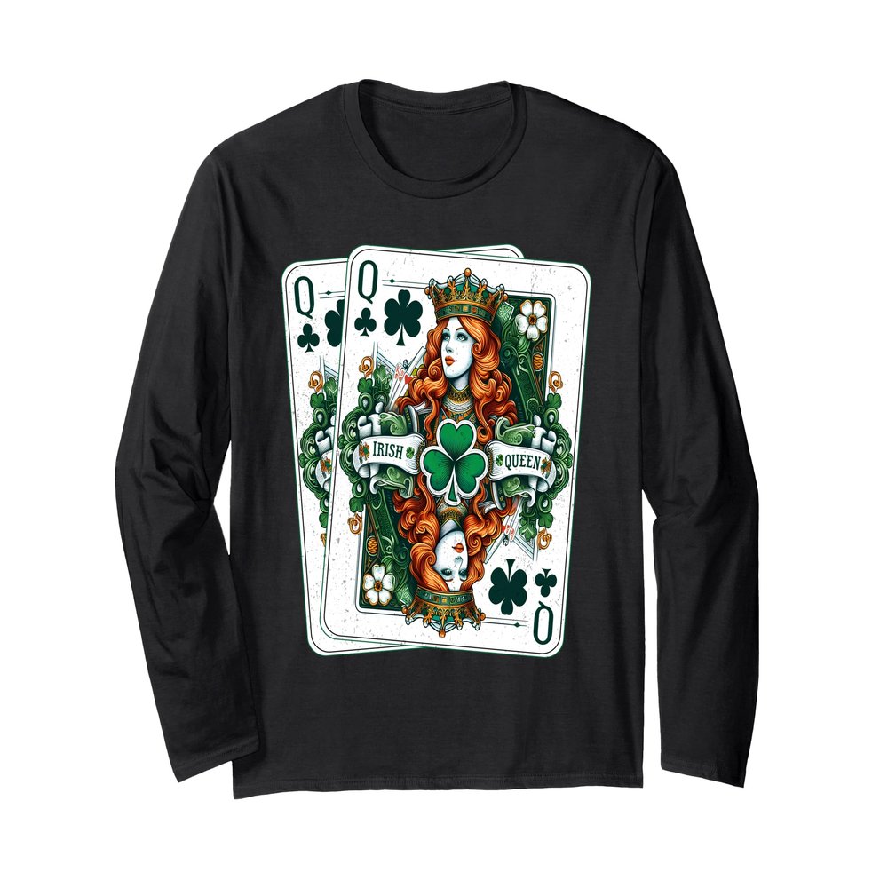 Irish Queen St Patrick's Day, Poker Queen Shamrock Women Long Sleeve T-Shirt