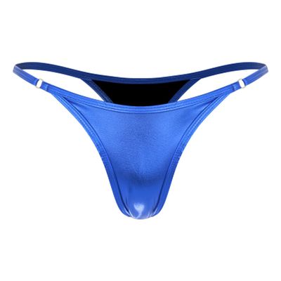 dPois Women's Glossy Micro Thong G String Bikini Bottom Swim Thongs Underwear Swimwear Beach Panty Blue Small
