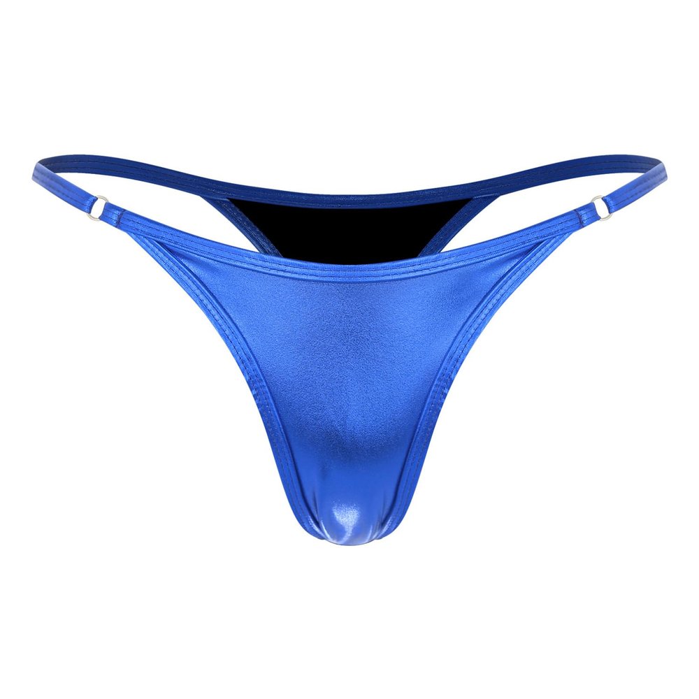 dPois Women's Glossy Micro Thong G String Bikini Bottom Swim Thongs Underwear Swimwear Beach Panty Blue Small