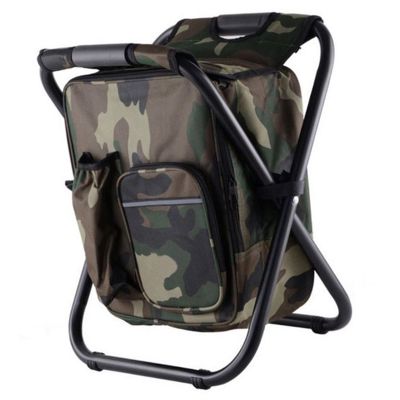 Sempoda Portable Stool, Backpack Cooler Chair, Lightweight Large Capacity Folding Camping Stool, Folding Fishing Cooler Backpack Stool for Outdoors Hiking Beach Travel(Camouflage)