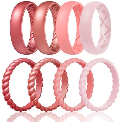 Egnaro Women's Bridal Rings Sets, Inner Arc Ergonomic Breathable Design Silicone Rubber Wedding Bands