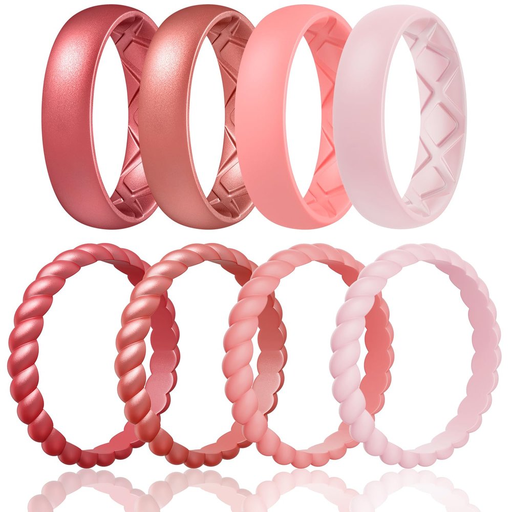 Egnaro Women's Bridal Rings Sets, Inner Arc Ergonomic Breathable Design Silicone Rubber Wedding Bands