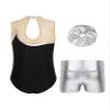 Hansber Kids Girls 3Pcs Gymnastics Outfits Sleeveless Ballet Dance Leotard Athletic Biketard Unitard with Shorts Set Silver 8 view 4