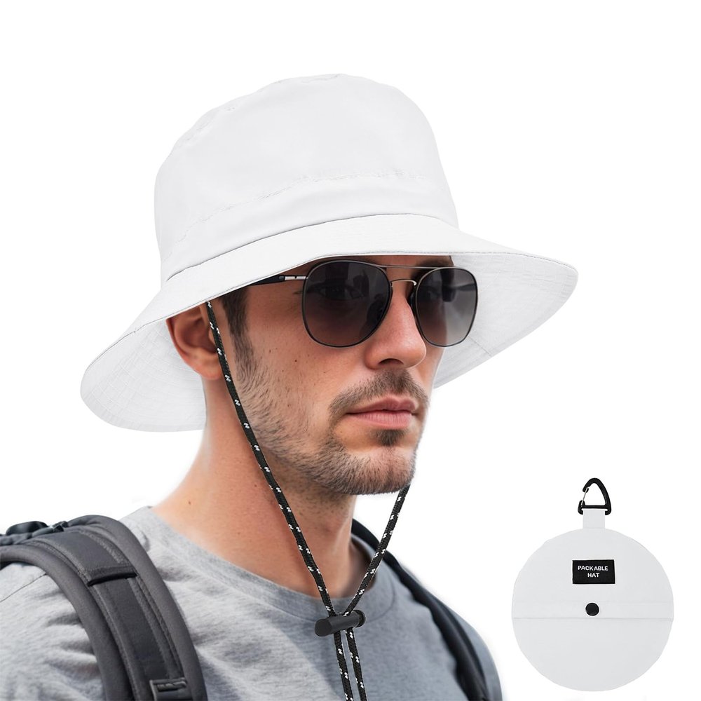 Bucket hat for Women Men Waterproof Wide Brim Sun Hats Foldable Boonie Safari Fishing Hiking Beach Hats White