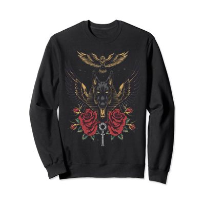 egypt ancient jackal pharaoh with roses sphinx egyptian Sweatshirt