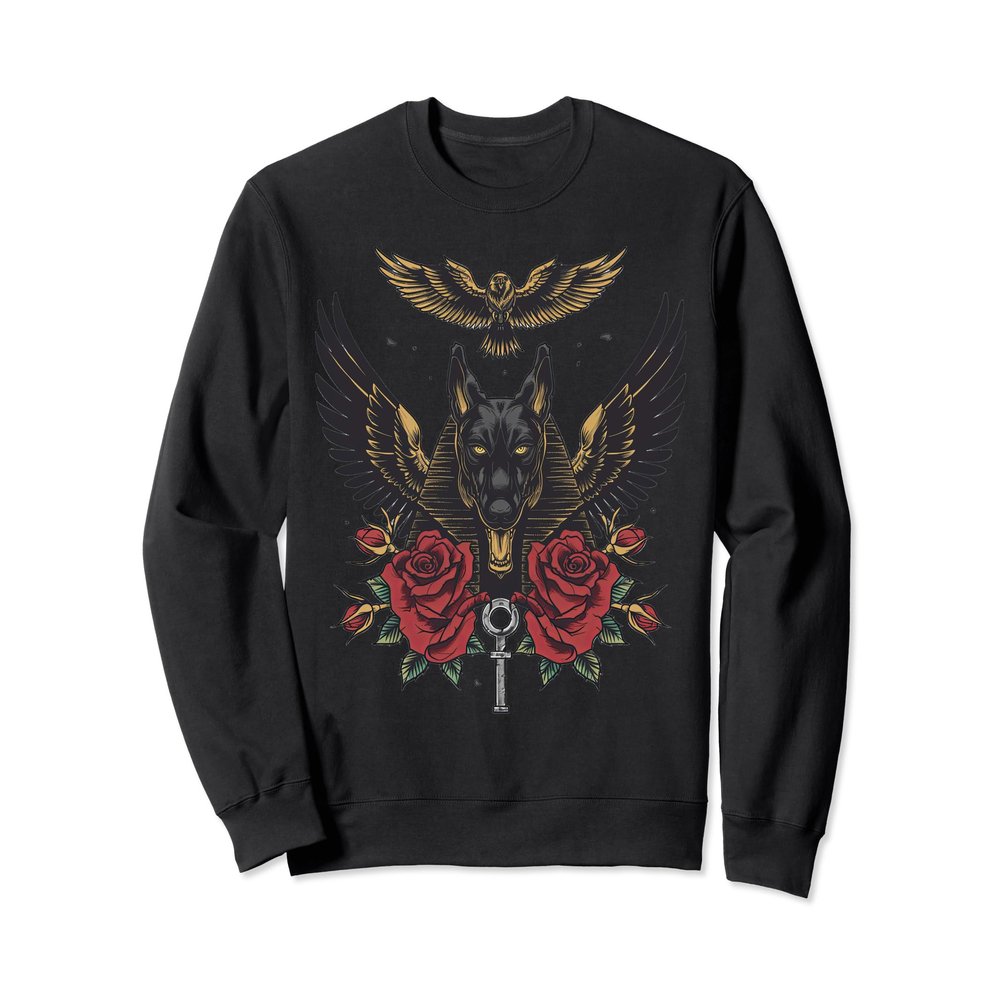 egypt ancient jackal pharaoh with roses sphinx egyptian Sweatshirt