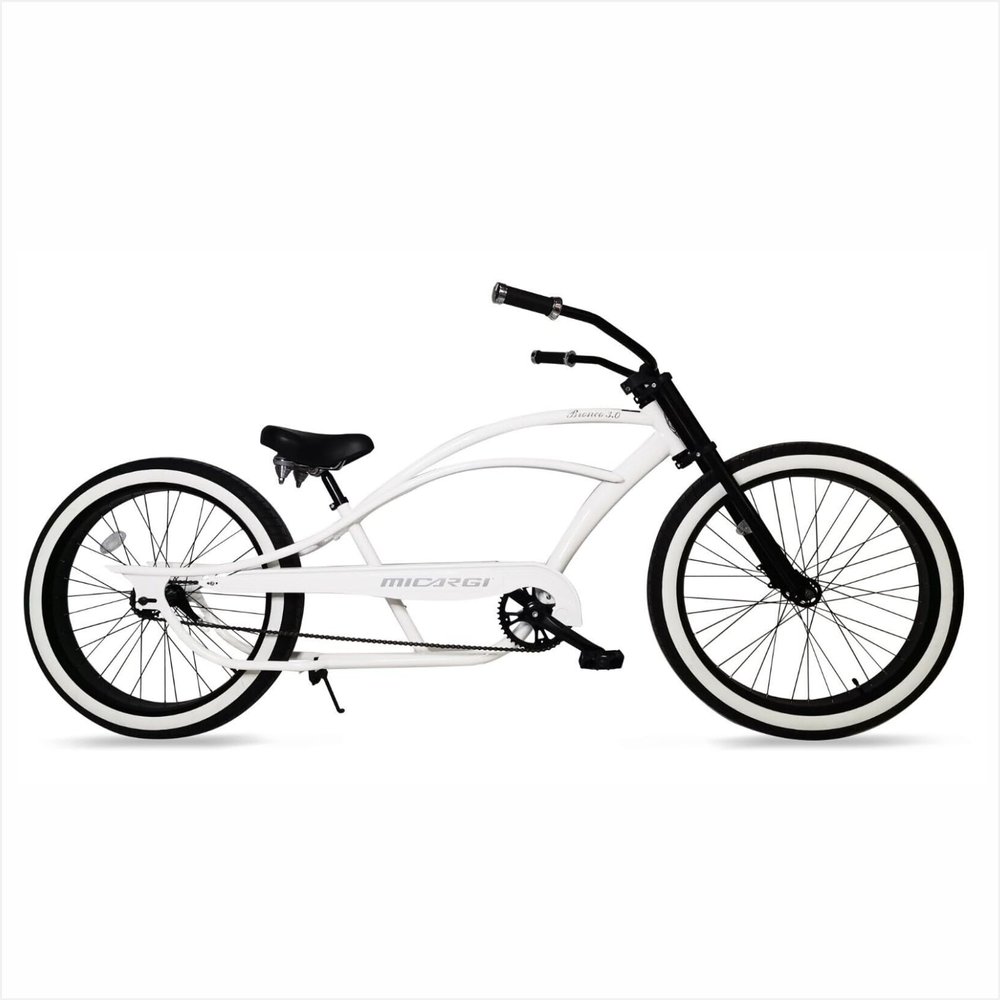 MICARGI Bronco3.0 26/29 Inch Beach Cruiser Bike for Men, Steel Frame,1/7 Speed, Hi-Rise Handlebar, Three Piece Cranksets,Fat Tire Bike, Mens Bike, Complete Cruiser Bikes (26" White)