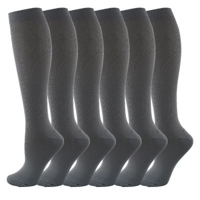 IMAGERIO 6 Pairs Compression Socks for Women and Men Circulation, 20-30 mmhg Knee High Best Support for Athletic Running, Cycling, Hiking, Medical, Nurse, Recovery -Gray (XXL)