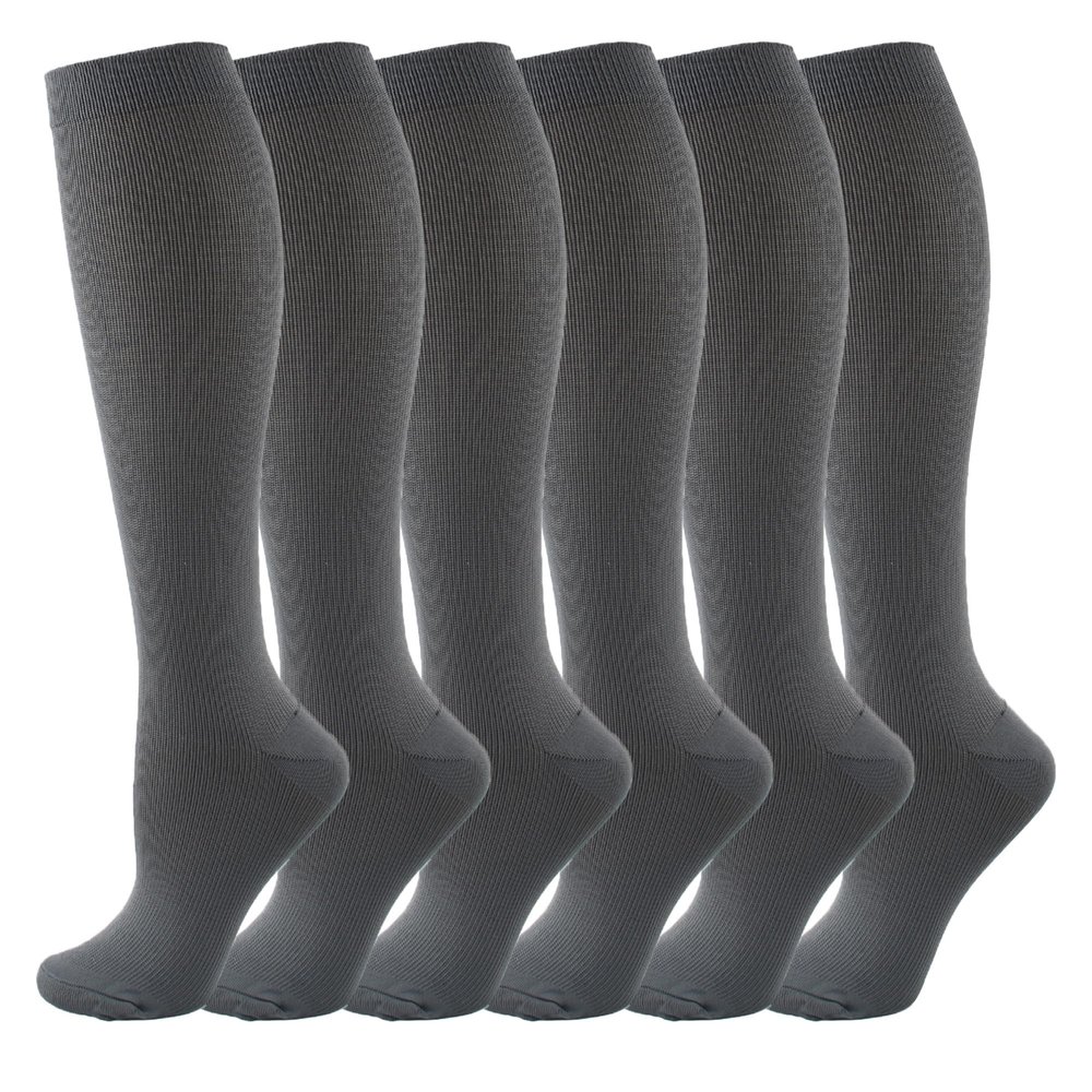 IMAGERIO 6 Pairs Compression Socks for Women and Men Circulation, 20-30 mmhg Knee High Best Support for Athletic Running, Cycling, Hiking, Medical, Nurse, Recovery -Gray (XXL)